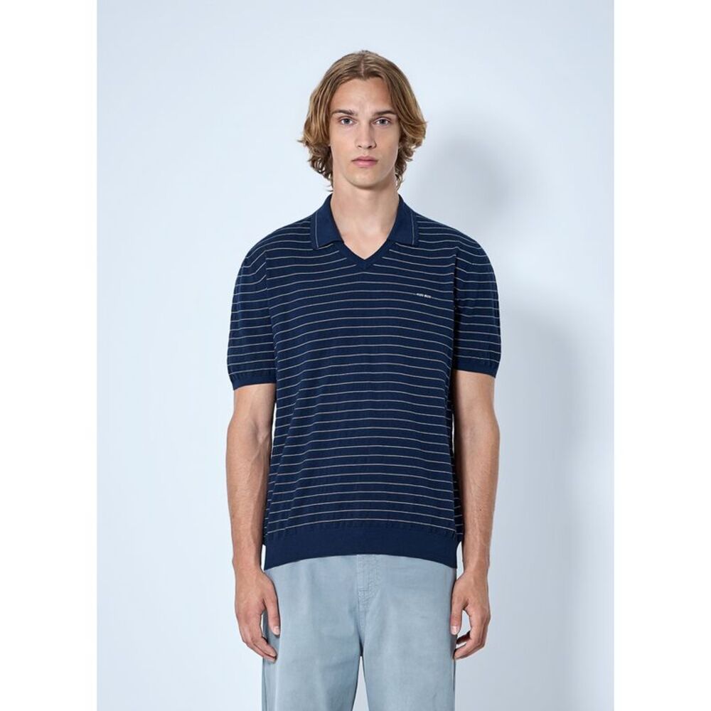 Miu Miu Men Striped V-Neck Polo Shirt